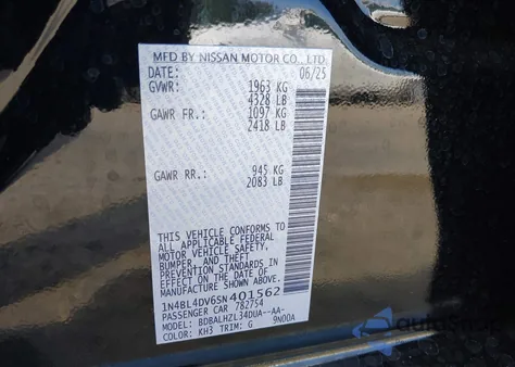 2025 Nissan Altima Sv Fwd z USA, uszkodzony, nr VIN 1N4BL4DV6SN401562